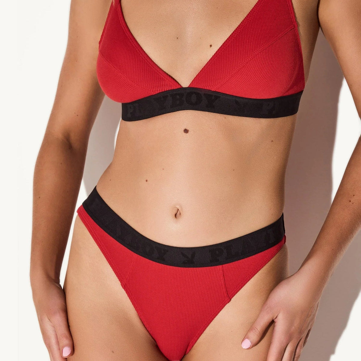 The Playboy Cherry Rib Triangle Bralette - Cherry