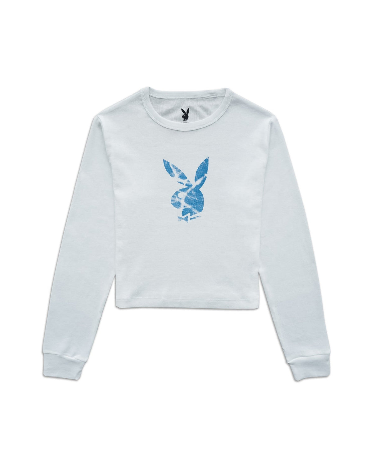 PLAYBOY BLUE CRUSH LOGO L/S CROP TEE - White