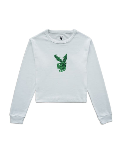 PLAYBOY HIGH BUNNY CROPPED L/S TEE - White