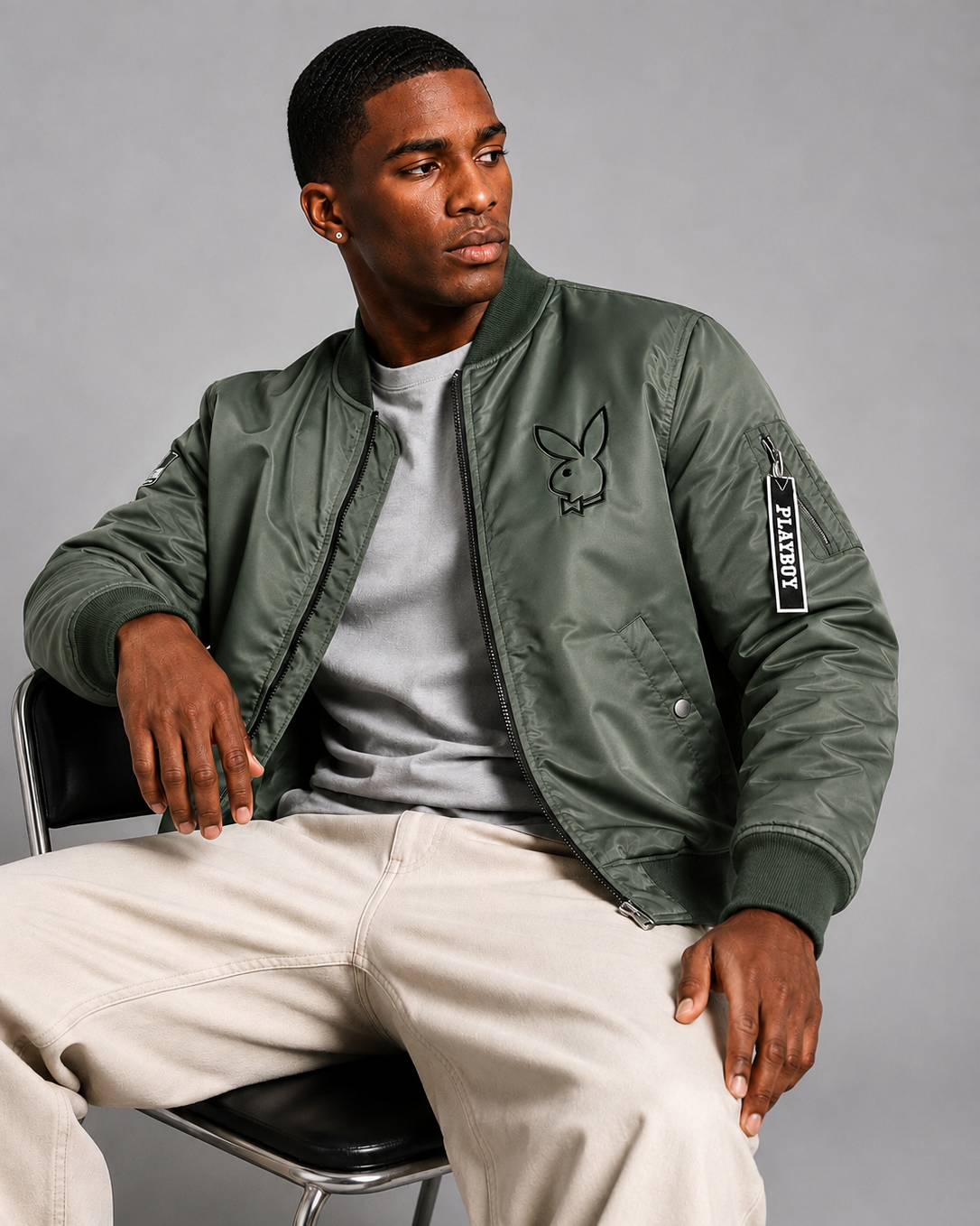 Playboy Khaki Green Bomber - Khaki Green