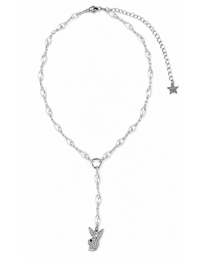 Playboy Pearl Lariat Necklace - Silver