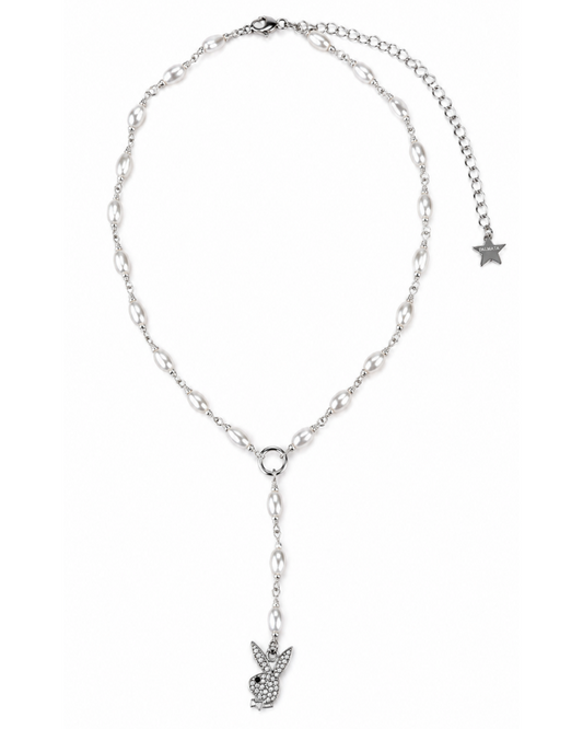 Playboy Pearl Lariat Necklace - Silver