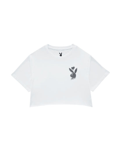 Playboy x Audien Heart Bunny Cropped Tee - White