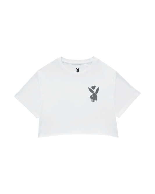 Playboy x Audien Heart Bunny Cropped Tee - White