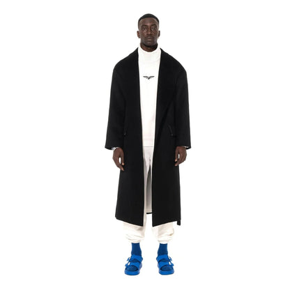 Playboy Belted Long Wool Robe Coat - Black