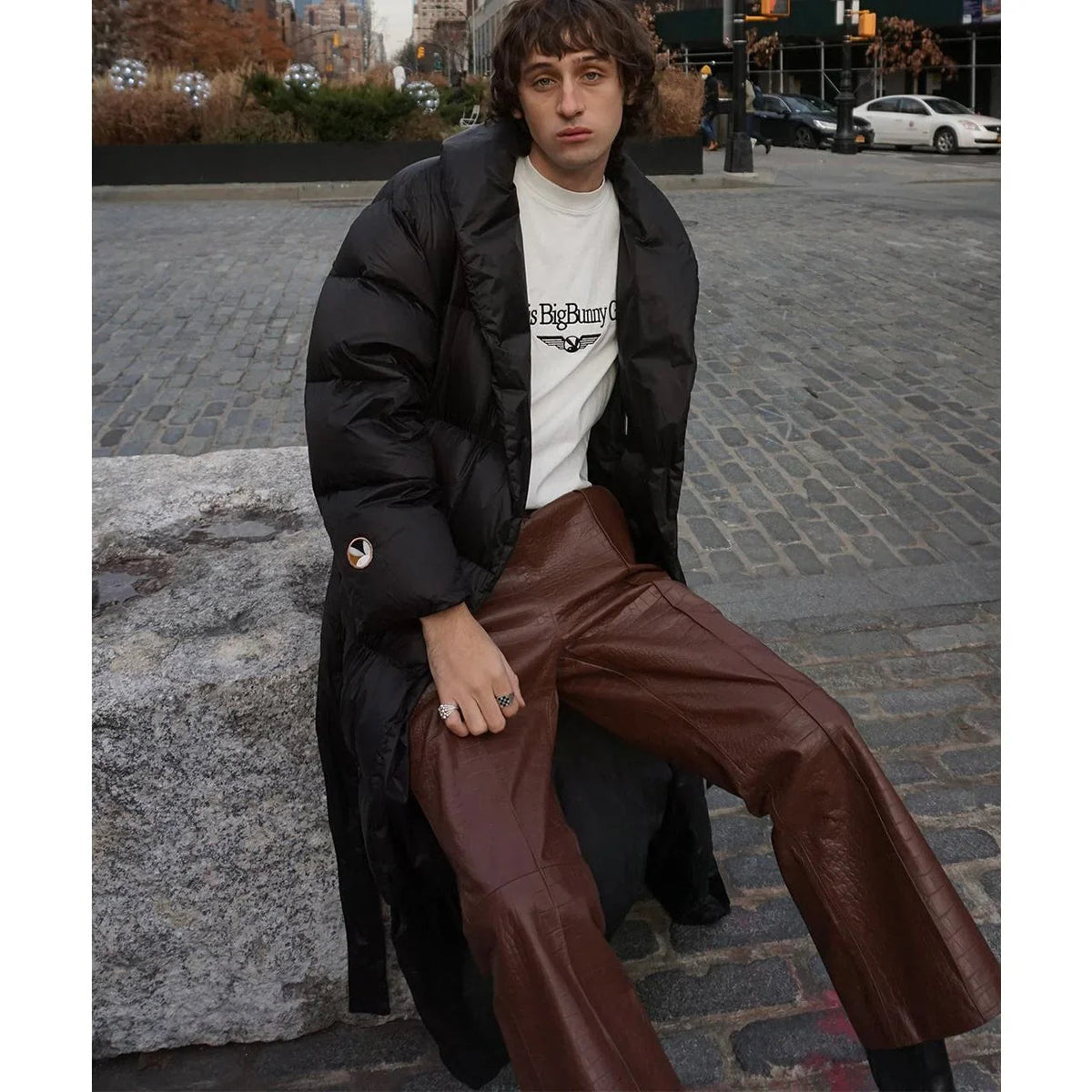 Playboy Crocodile Leather Flare Pant - Chocolate