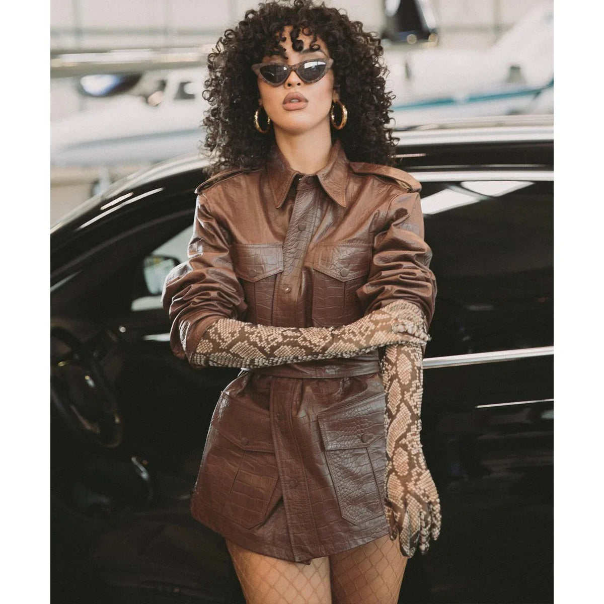 Playboy Crocodile Leather Safari Jacket - Chocolate