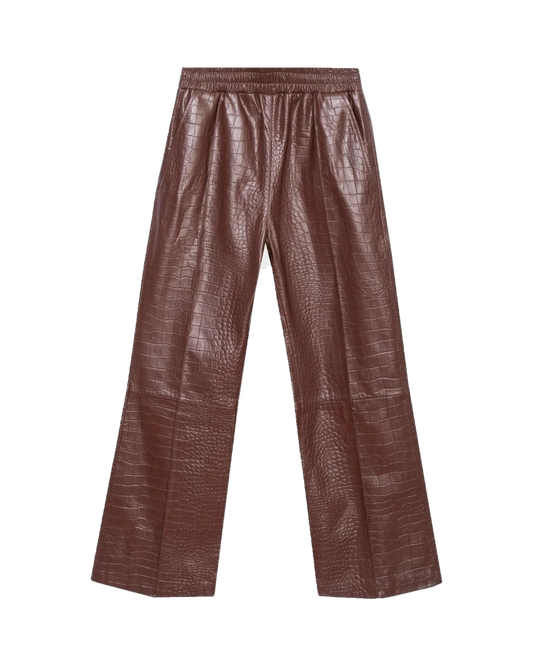 Playboy Crocodile Leather Flare Pant - Chocolate