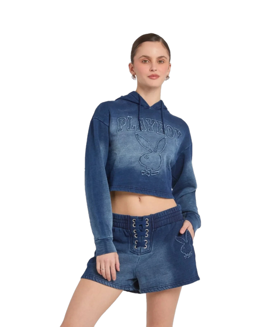 Playboy Fray Boy Lace Up Short - Indigo