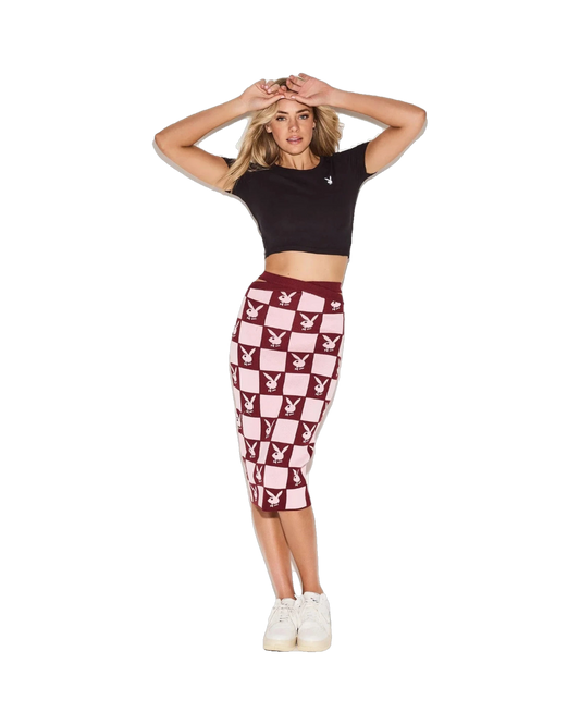 Playboy Women's Checkerboard Midaxi Skirt - Burgundy