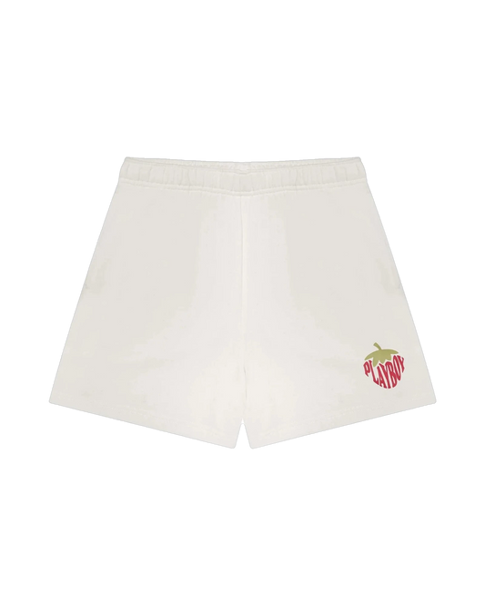 Playboy Women's Strawberry Love Boyfriend Sweatshort - White alyssum
