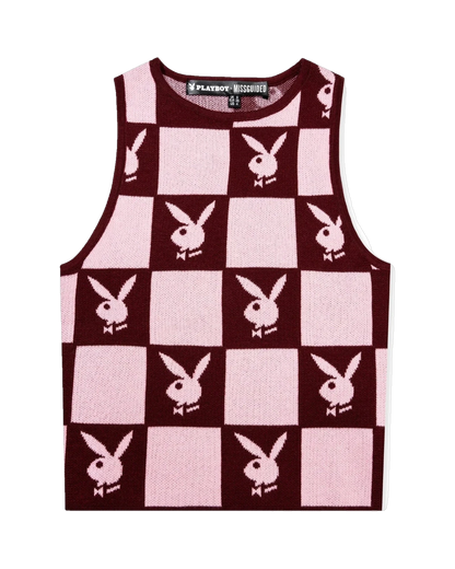 Playboy Women's Knit Checkerboard Vest - Burgundy