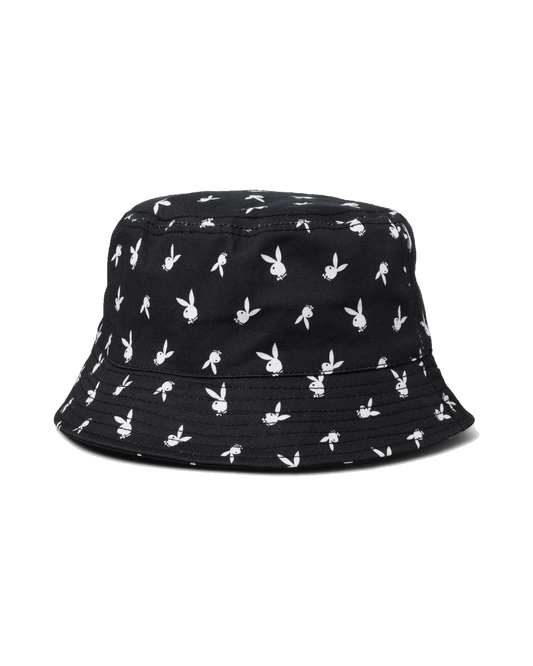 Playboy All-Over Rabbit Head Print Bucket Hat - Black