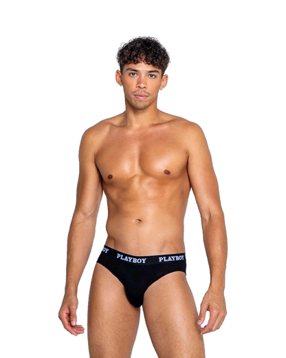 Playboy Mens Modal Gym Briefs - Black/White