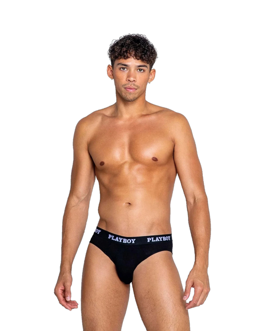 Playboy Mens Modal Gym Briefs - Black/White