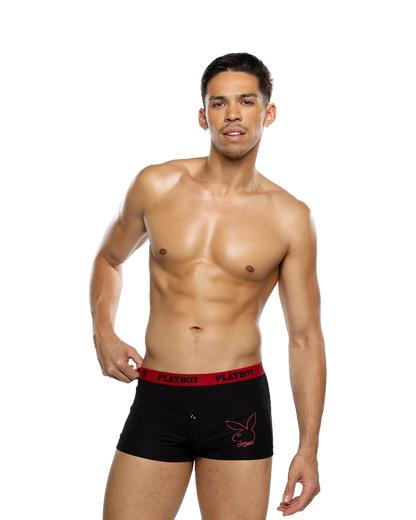 Playboy Mens Tuxedo Modal Boxer Briefs. - Black/Red