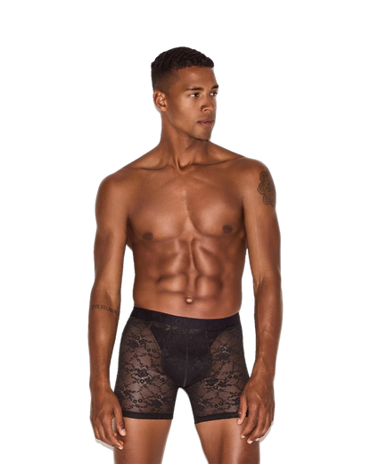 Playboy Men's Lace Boxer Brief - Black