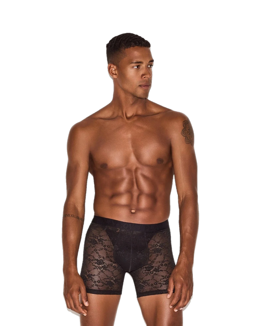 Playboy Men's Lace Boxer Brief - Black