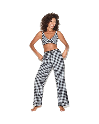 The Playboy Flannel Sleep Bralette - Blue check