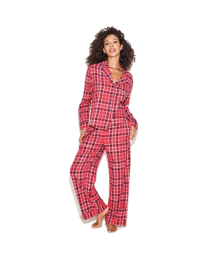 The Playboy Red Flannel Sleep Shirt - Red Plaid