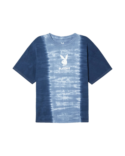 Playboy Logo Vertical Tie-Dye T-Shirt - Cloudy Blue