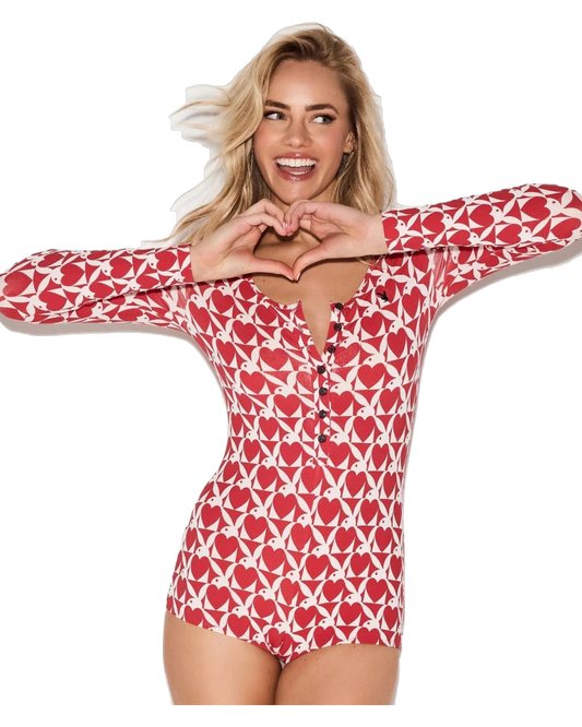 The Playboy Slumber Party Onesie Red - Red
