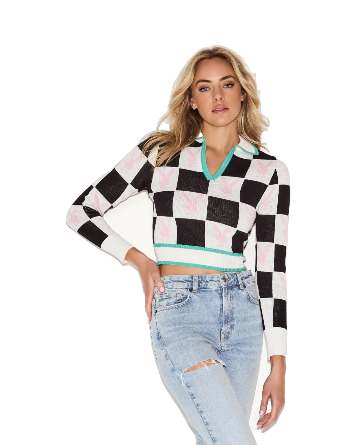 Playboy Women's Checkerboard Top - White