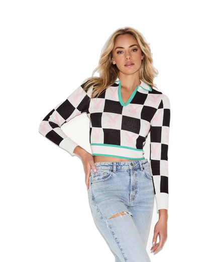 Playboy Women's Checkerboard Top - White