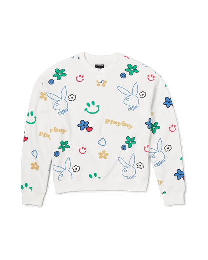 Playboy Women's Doodle Crew Neck Sweatshirt - Star White