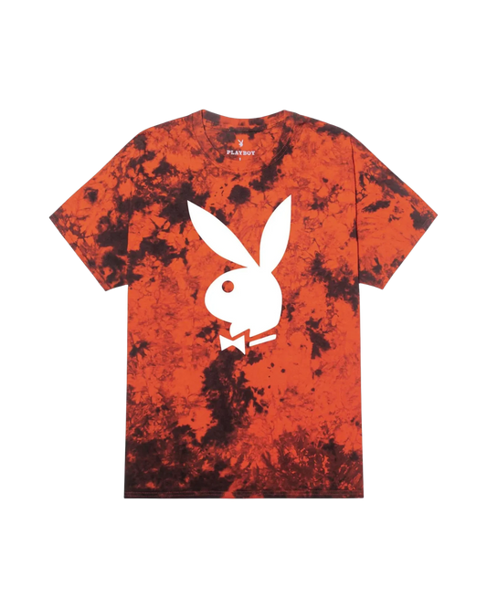 Playboy Big Rabbit Head T-Shirt - Orange black tie dye