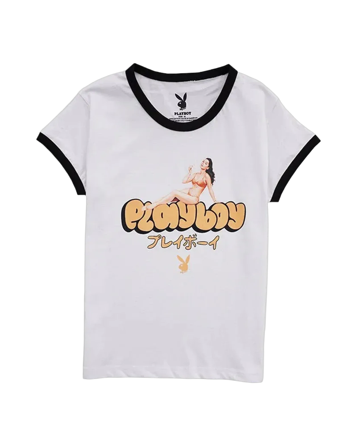 Playboy Retro Bunny Ringer Tee - White
