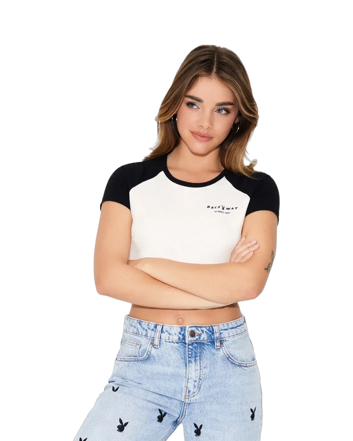 Playboy Raceway Baby Tee - White