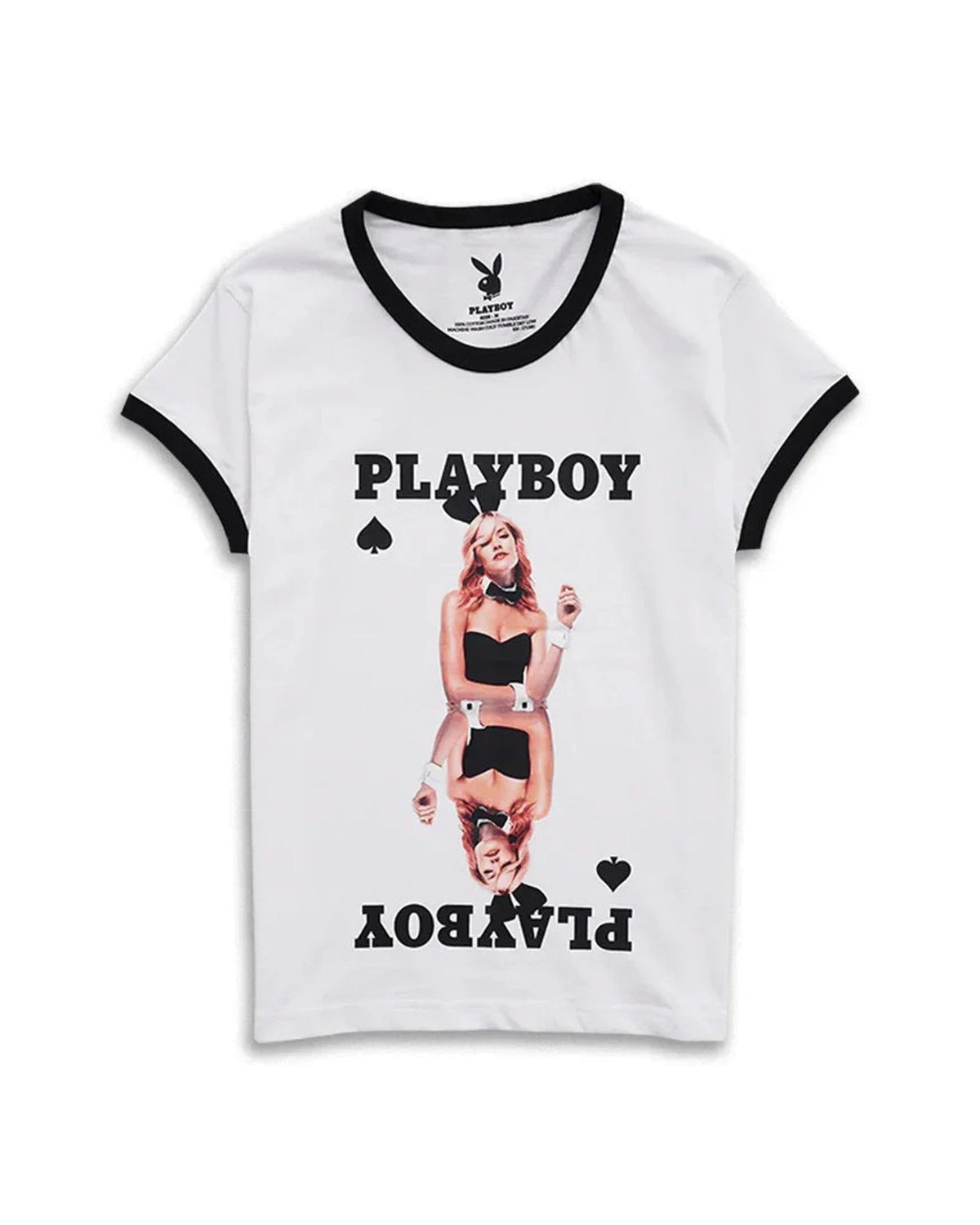 Playboy Queen of Spades Ringer Tee - White