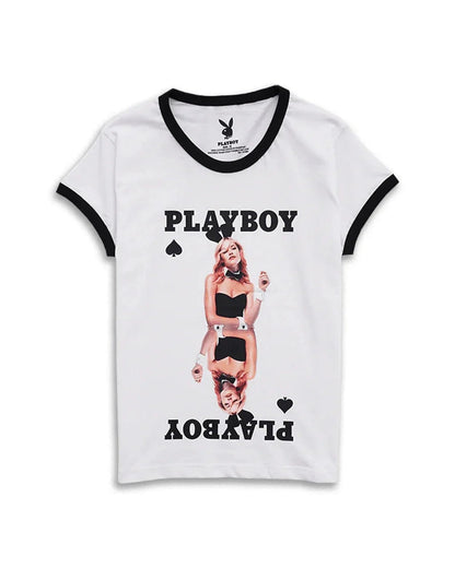 Playboy Queen of Spades Ringer Tee - White