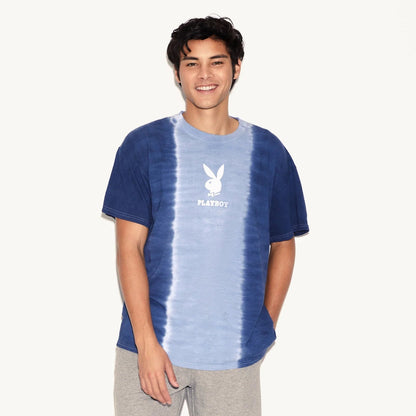 Playboy Logo Vertical Tie-Dye T-Shirt - Cloudy Blue