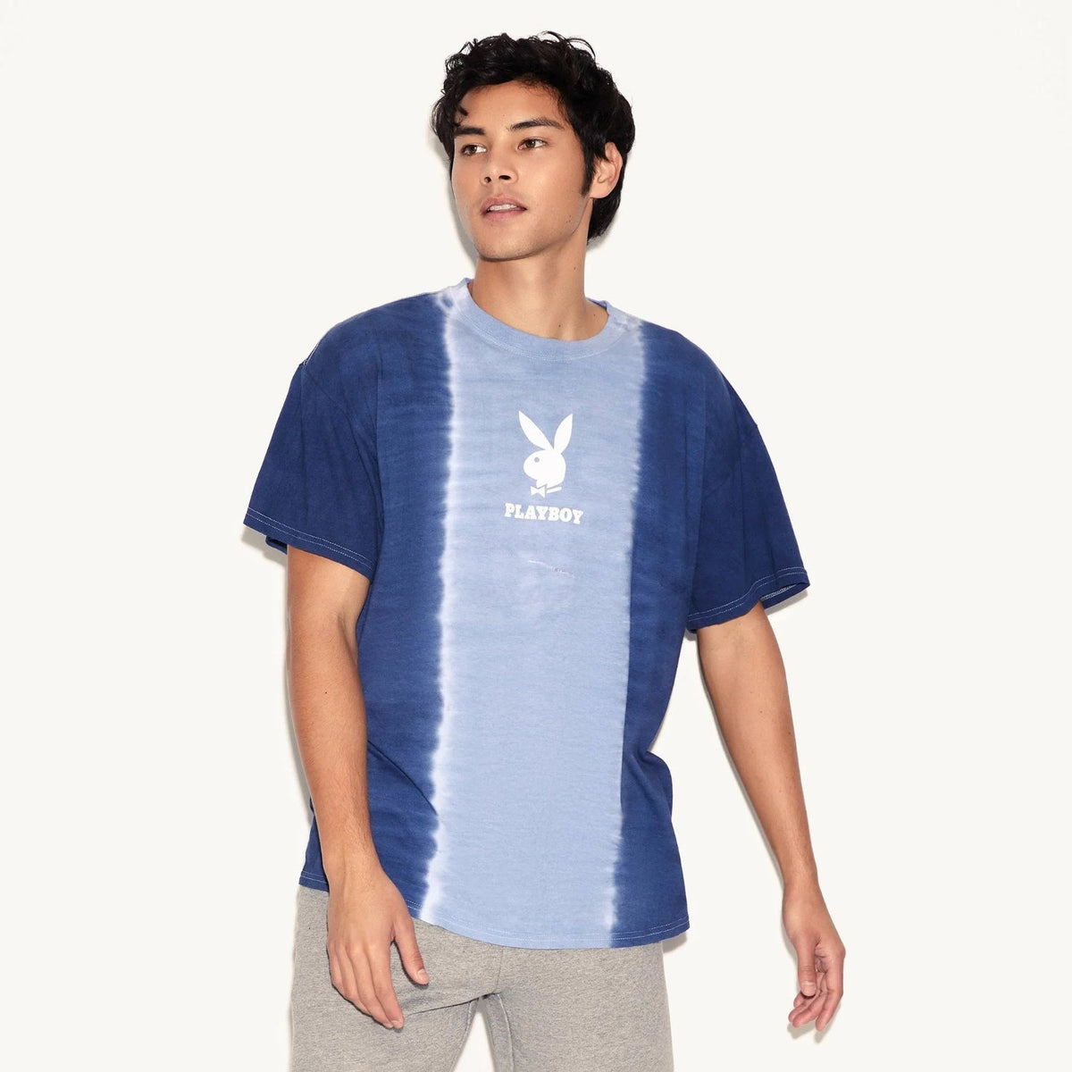 Playboy Logo Vertical Tie-Dye T-Shirt - Cloudy Blue