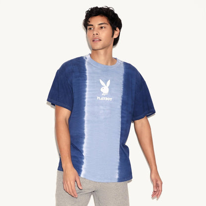 Playboy Logo Vertical Tie-Dye T-Shirt - Cloudy Blue