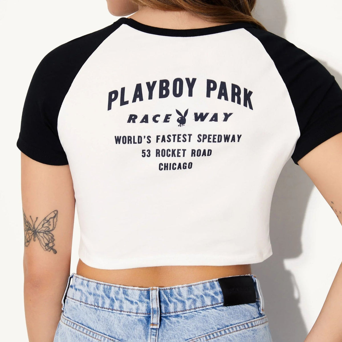 Playboy Raceway Baby Tee - White
