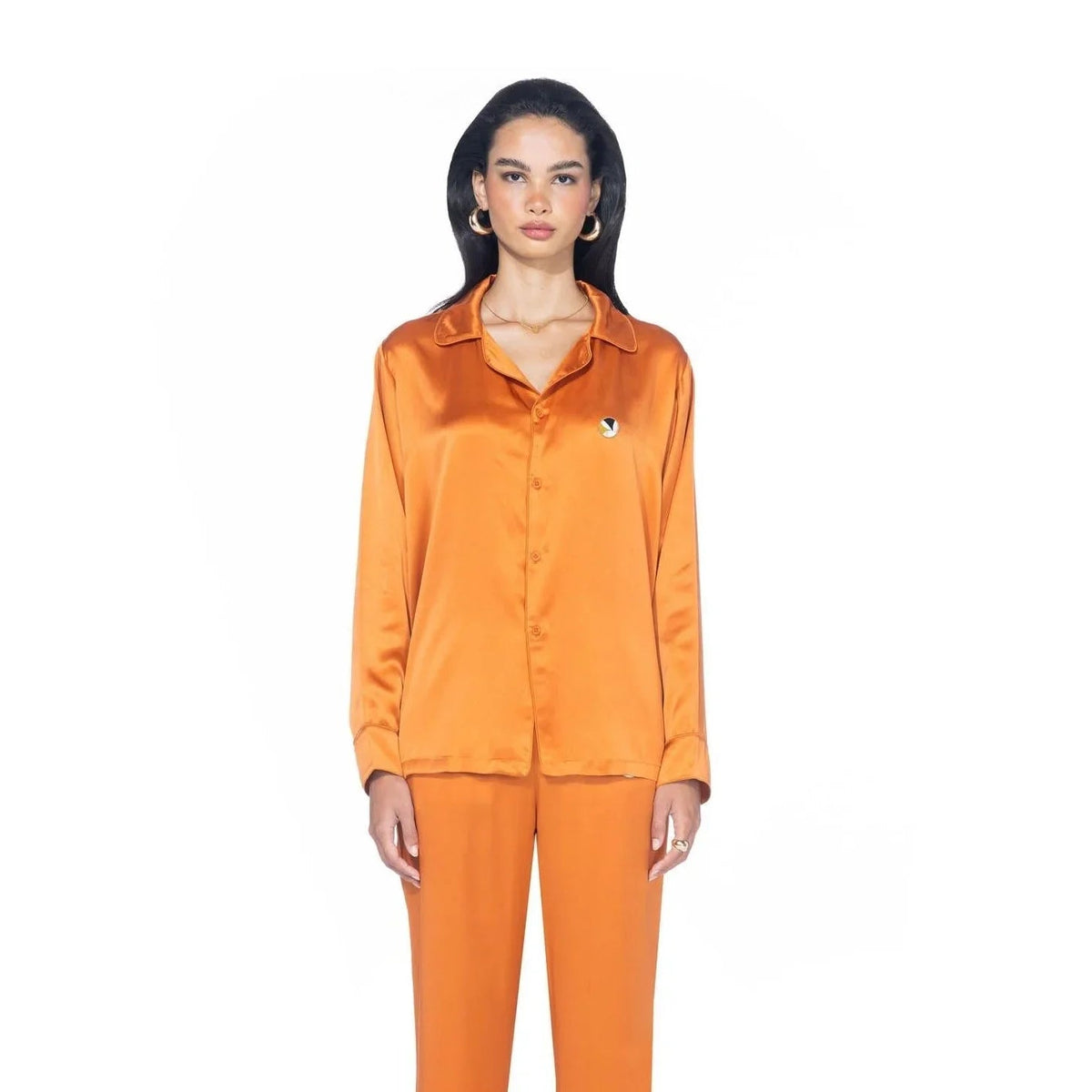 Playboy Silk Button Down Collared Top