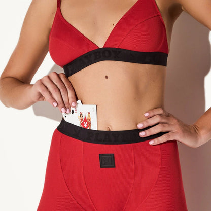 The Playboy Cherry Rib Triangle Bralette - Cherry