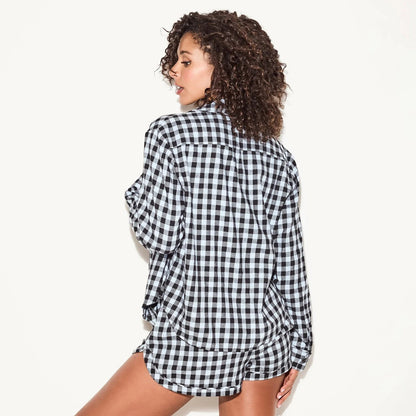 Playboy Flannel Sleep Shirt - Blue check