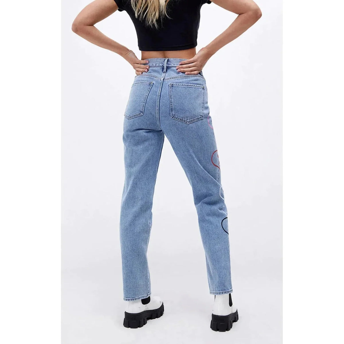 Playboy Women's Baggy Bunny Heart Denim Pants Amore