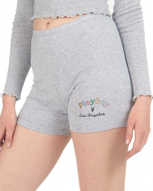Playboy Women's Rainbow Masthead Bike Shorts - Heather Grey